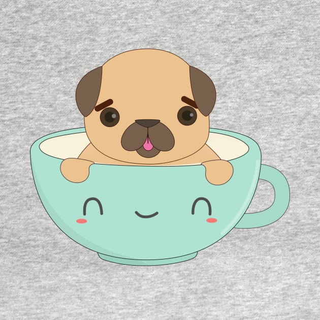 Kawaii Coffee Pug T-Shirt by happinessinatee